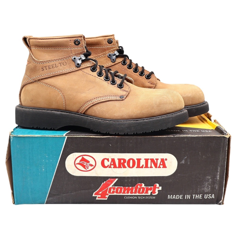 Carolina Steel Toe Boots Mens 9 D Vintage Tan Leather 4Comfort Work Made in USA